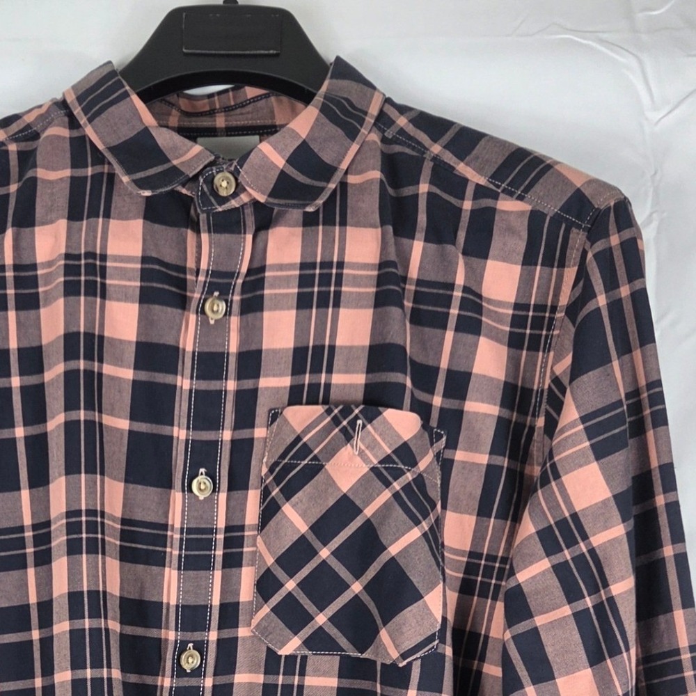 The‎ North Face Mens XL Plaid Button Down Shirt Navy Peach Long Sleeve